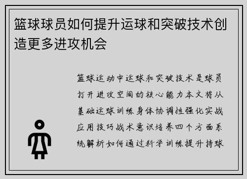 篮球球员如何提升运球和突破技术创造更多进攻机会